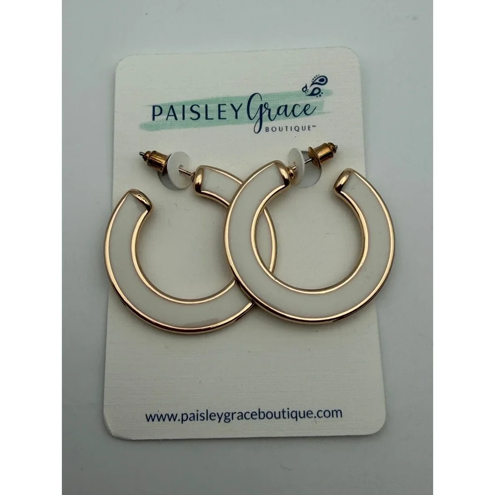 Paisley Grace Boutique Earring Set Iridescent Orange Teardrops White Gold Hoops